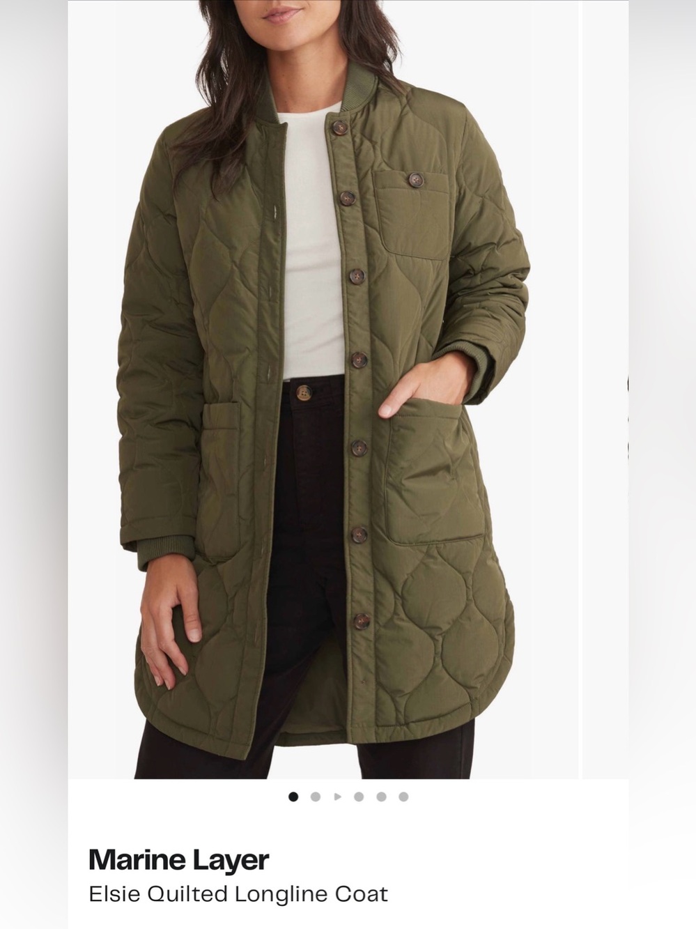 Marine Layer Elsie Quilted Longline Coat - Olive Green - size M